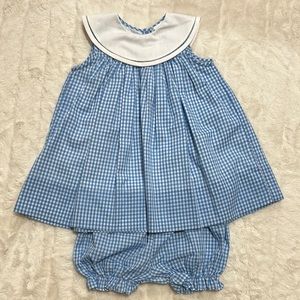 NWOT the proper peony rare Blue Gingham magnolia 12 months W/ bloomers